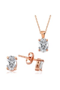 925 Ayar Gümüş Rose Oval Taş İkili Set