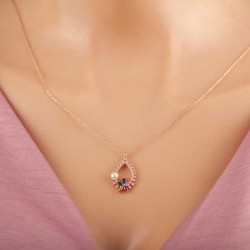 925 Ayar Gümüş Rose Renkli Taşlı Çiçekli Kadın Kolye 925 Ayar Gümüş Rose Renkli Taşlı Çiçekli Kadın Kolye