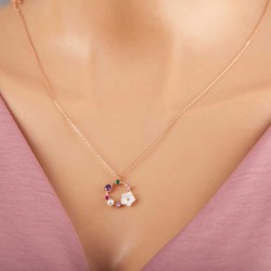 925 Ayar Gümüş Rose Renkli Taşlı Manolya Çiçeği Kadın Kolye 925 Ayar Gümüş Rose Renkli Taşlı Manolya Çiçeği Kadın Kolye