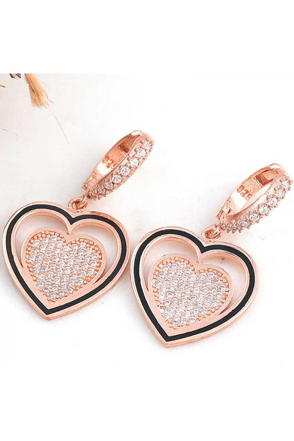 ​Gümüş Rose Sallantılı Kalp Kadın Küpe