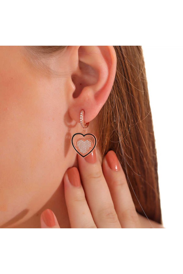 ​Gümüş Rose Sallantılı Kalp Kadın Küpe