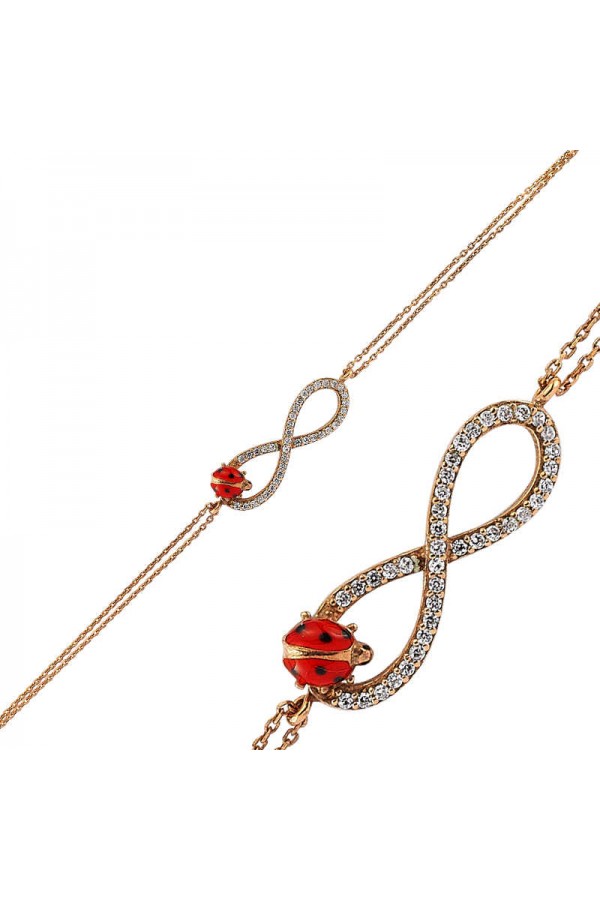 925 Ayar Gümüş Rose Uğur Böcekli Sonsuzluk Bileklik 925 Ayar Gümüş Rose Uğur Böcekli Sonsuzluk Bileklik