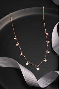 925 Ayar Gümüş Rose Yıldızlı Dorika Kadın Gümüş Kolye