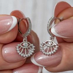 Gümüş Sallantılı Göz Kadın Küpe Gümüş Sallantılı Göz Kadın Küpe