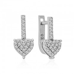 Gümüş Sallantılı Kalp Taşlı Küpe Gümüş Sallantılı Kalp Taşlı Küpe