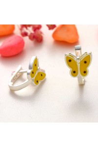 Gümüş Sarı Kelebek Çocuk Küpesi