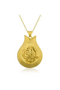 925 Ayar Gümüş Sarı Tuğra Kadın Gümüş Kolye