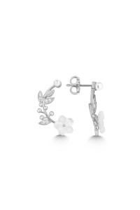 925 Ayar Gümüş Sedef Çiçek Çivili Kadın Küpe