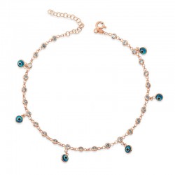 925 Ayar ​Gümüş Sıralı Zirkon Taşlı Nazarlı Rose Halhal