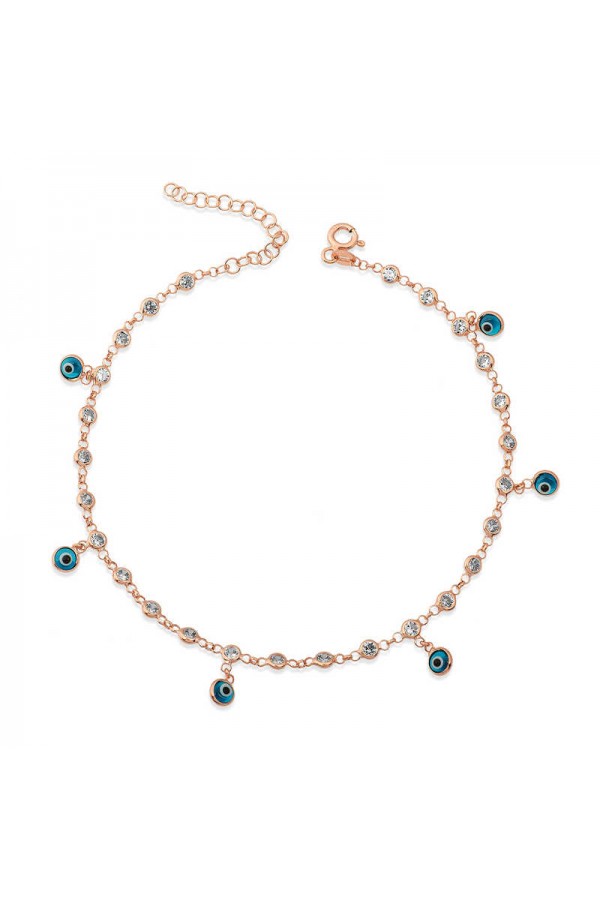 925 Ayar Gümüş Sıralı Zirkon Taşlı Nazarlı Rose Halhal 925 Ayar Gümüş Sıralı Zirkon Taşlı Nazarlı Rose Halhal