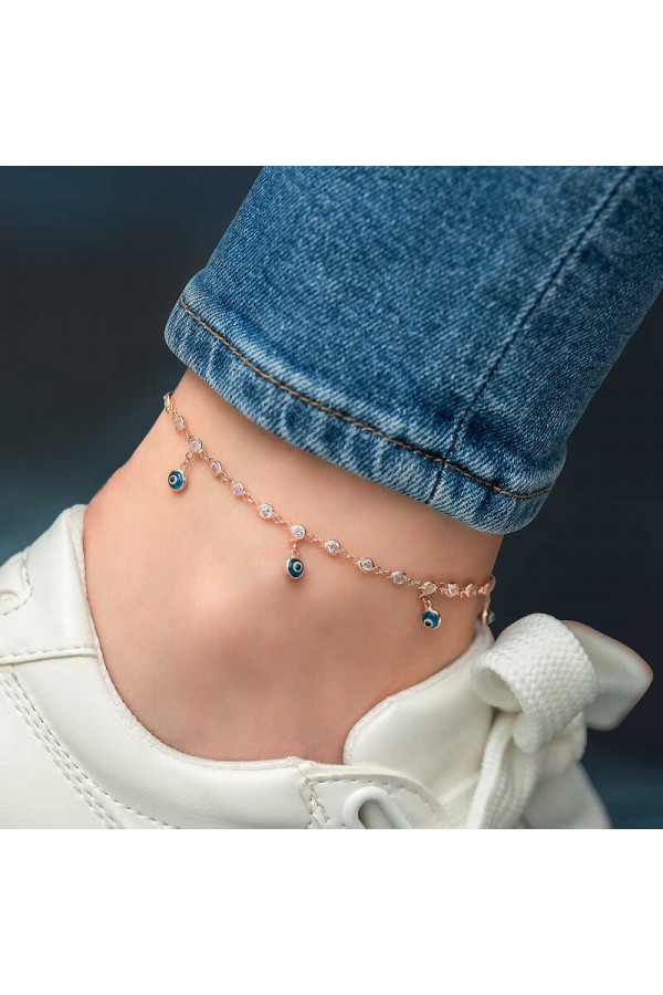 925 Ayar Gümüş Sıralı Zirkon Taşlı Nazarlı Rose Halhal 925 Ayar Gümüş Sıralı Zirkon Taşlı Nazarlı Rose Halhal