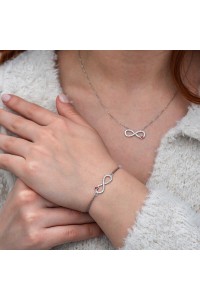 Gümüş Sonsuzluk Kırmızı Kalpli Kadın Set