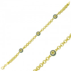 925 Ayar Gümüş Gold Sosyete Gözlü Zincir Bileklik 925 Ayar Gümüş Gold Sosyete Gözlü Zincir Bileklik