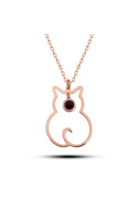 925 Ayar Gümüş Şubat Ayı Doğum Taşı Kedi Kadın Kolye