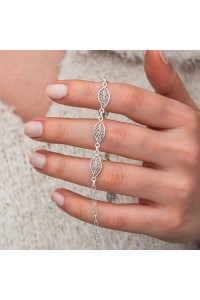 Gümüş Telkari Yaprak Desenli Kadın Bileklik