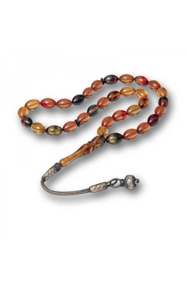 Gümüş Top Kazaz Püsküllü Sıkma Kehribar Tesbih