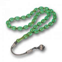 Gümüş Top Kazaz Püsküllü Yeşil Sıkma Kehribar Tesbih Gümüş Top Kazaz Püsküllü Yeşil Sıkma Kehribar Tesbih