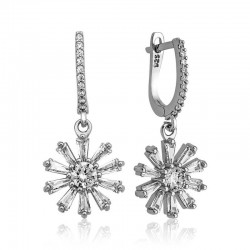 Gümüş Trapez Taşlı Çiçek Küpe