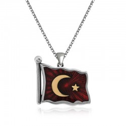 925 Ayar Gümüş Türk Bayrağı Gümüş Kolye 925 Ayar Gümüş Türk Bayrağı Gümüş Kolye