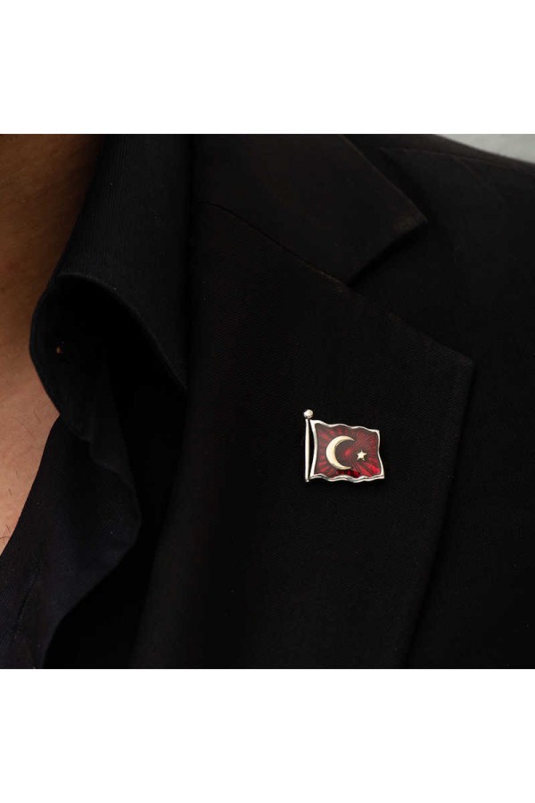 925 Ayar Gümüş Türk Bayrağı Rozet 925 Ayar Gümüş Türk Bayrağı Rozet