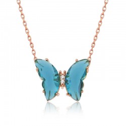 925 Ayar Gümüş Rose Turkuaz Cam Kelebek Kolye 925 Ayar Gümüş Rose Turkuaz Cam Kelebek Kolye