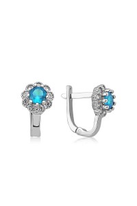 Gümüş Turkuaz Çiçek Desenli Yuvarlak J Kadın Küpe