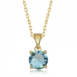 925 Ayar Gümüş Gold Turkuaz Kristal Yuvarlak Taşlı Kadın Gümüş Kolye