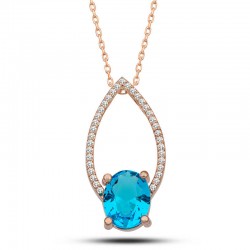 Gümüş Rose Turkuaz Oval Taşlı Kadın Kolye Gümüş Rose Turkuaz Oval Taşlı Kadın Kolye