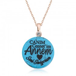 925 Ayar Gümüş Turkuaz Taşlı Annem Yazılı Kadın Gümüş Kolye 925 Ayar Gümüş Turkuaz Taşlı Annem Yazılı Kadın Gümüş Kolye