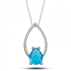 Gümüş Turkuaz Taşlı Damla Kadın Kolye