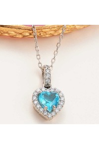 925 Ayar Gümüş Turkuaz Taşlı Kalpli Kadın Kolye