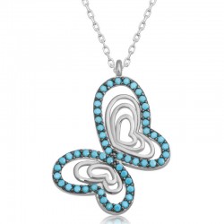 Gümüş Turkuaz Taşlı Kelebek Kadın Kolye Gümüş Turkuaz Taşlı Kelebek Kadın Kolye