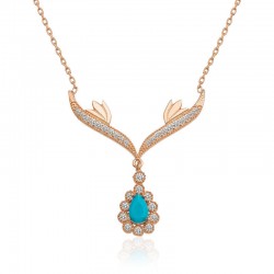 925 Ayar Gümüş Turkuaz Taşlı Madalyon Kadın Gümüş Kolye