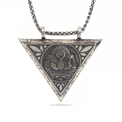 925 Ayar Gümüş Üçgen İçi Açılabilen Osmanlı Arma Muskalık Gümüş Kolye