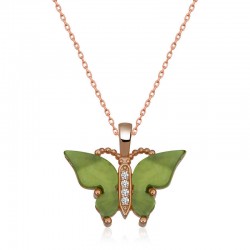 Gümüş Rose Yeşil Kaplangözü Taşlı Kelebek Kolye Gümüş Rose Yeşil Kaplangözü Taşlı Kelebek Kolye