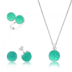925 Ayar Gümüş Yeşil Kristal Taşlı Set 925 Ayar Gümüş Yeşil Kristal Taşlı Set