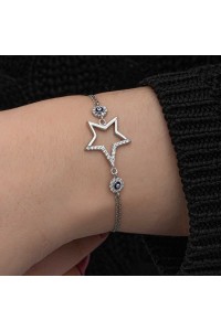 925 Ayar Gümüş Yıldız Nazarlı Kadın Bileklik