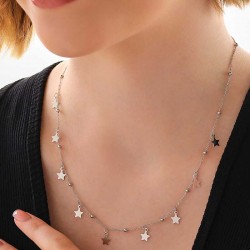 925 Ayar Gümüş Yıldızlı Dorika Kadın Gümüş Kolye 925 Ayar Gümüş Yıldızlı Dorika Kadın Gümüş Kolye