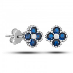 Gümüş Yonca Çivili Mavi Taşlı Çocuk Küpe Gümüş Yonca Çivili Mavi Taşlı Çocuk Küpe