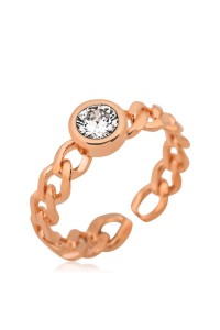 925 Ayar Gümüş Rose Zincir Desenli Tek Taş Yüzük