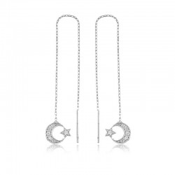 925 Ayar Gümüş Zincirli Ay Yıldız Küpe 925 Ayar Gümüş Zincirli Ay Yıldız Küpe
