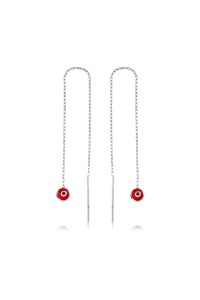 925 Ayar Gümüş Zincirli Kırmızı Nazar Küpe