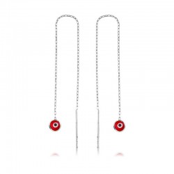 925 Ayar Gümüş Zincirli Kırmızı Nazar Küpe 925 Ayar Gümüş Zincirli Kırmızı Nazar Küpe