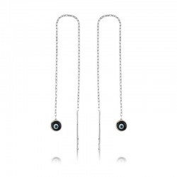 925 Ayar Gümüş Zincirli Lacivert Nazar Küpe 925 Ayar Gümüş Zincirli Lacivert Nazar Küpe