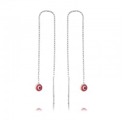 925 Ayar Gümüş Zincirli Pembe Nazar Küpe