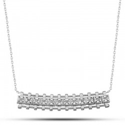 Gümüş Zirkon Taşlı Kare Bar Kadın Kolye