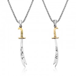 Gümüş Zülfikar Kılıcı Hz. Ali Yazılı Erkek Kolye