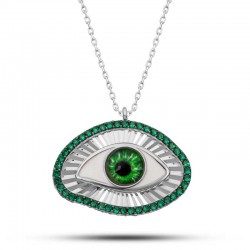Gümüş Zümrüt Göz Koruyucu Kadın Kolye