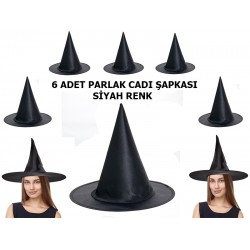 Halloween Siyah Renk Parlak Cadı Şapkası Yetişkin ve Çocuk Uyumlu 6 Adet Halloween Siyah Renk Parlak Cadı Şapkası Yetişkin ve Çocuk Uyumlu 6 Adet
