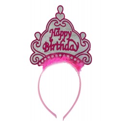 Parti Happy Birthday Neon Pembe Renk Doğum Günü Tacı 24x15 cm